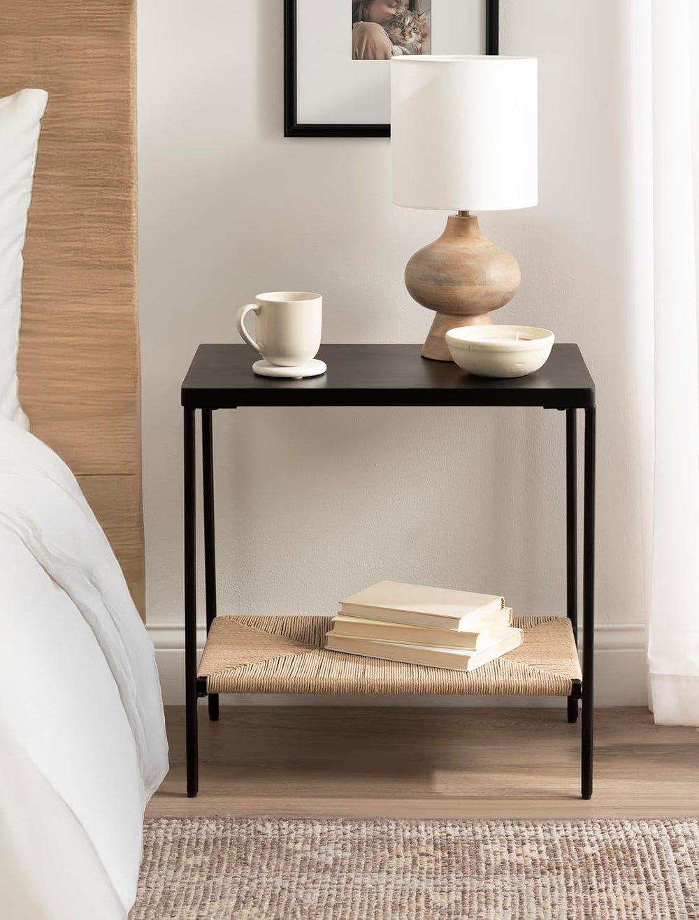 Kate and Laurel Mandell Modern Rectangle Mango Wood and Woven Cord Side Table...