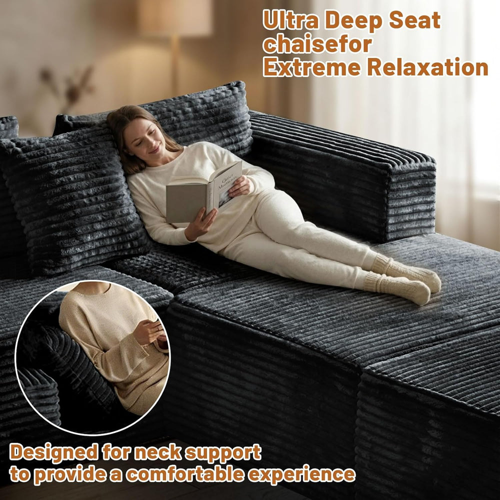 110 Modular Sectional Sofa with 2 Ottomans, Corduroy U-Shaped Modular Section...