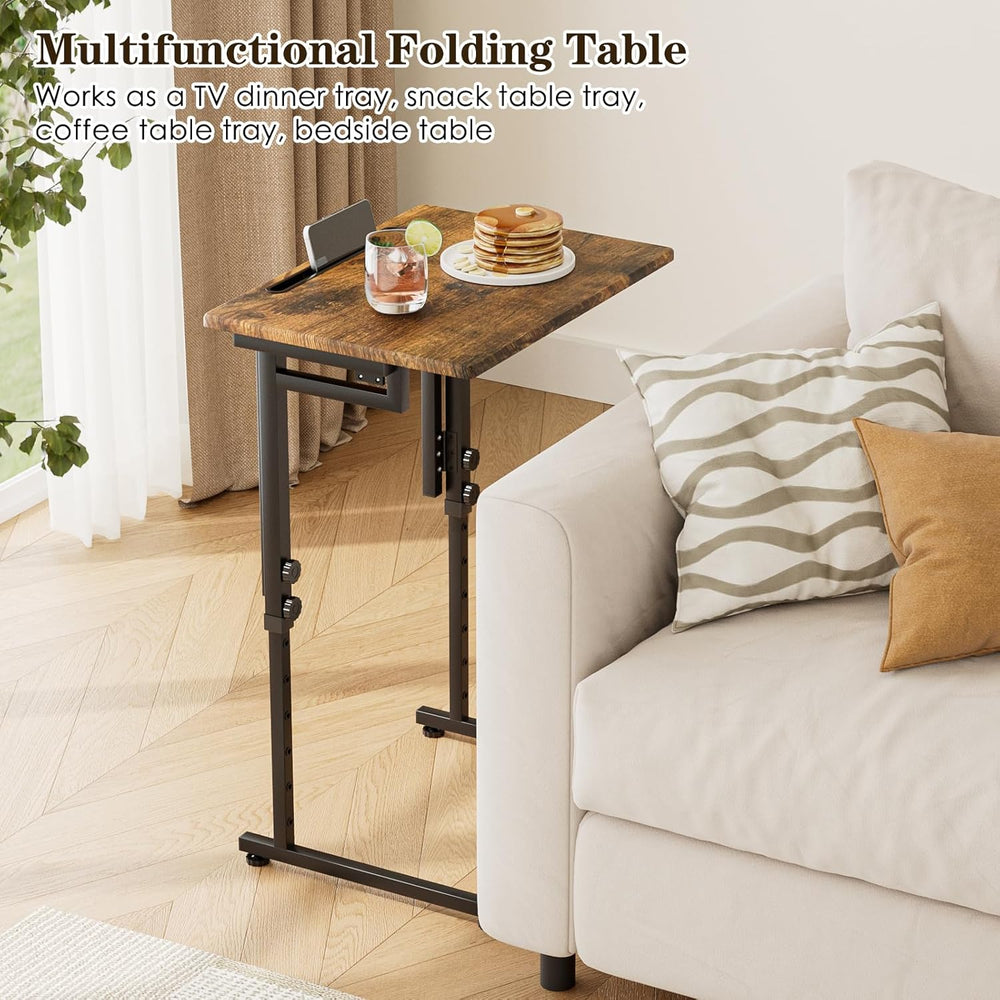 Adjustable Folding TV Tray Table,TV Dinner Small Foldable C-Shaped End Table ...