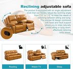 Recliner Sofa Set Couches for Living Room Chair Semi PU Fabric Living Room Furniture Sets, Adjusted Loveseat Reclining Couch Furniture Sofa Set for Theater Seating, 3-Seater, Ginger