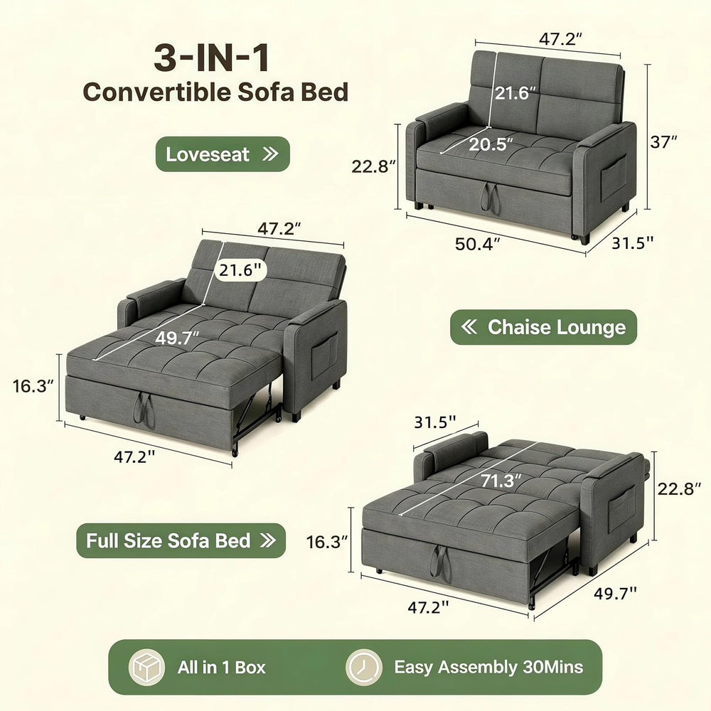 Gizoon Convertible Sofa Bed Modern Couch Bed & Small Loveseat Sleeper, Gr...