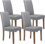 Upholstered Dining Chair Modern Stylish Parsons Kitchen Diner High Back with Bronze Nailhead Trim & Wood Legs, Set of 4, Grey