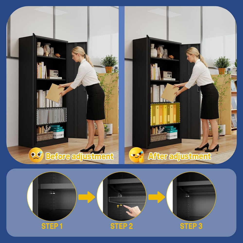 Metal Storage Cabinet with Adjustable Shelves, 72" Steel Garage Storage ...