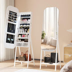 6 LED Mirror Jewelry Cabinet - Wall/Door Mounted Jewelry Armoire with Large Capacity - Lockable Tall Hanging Organizer - Cosmetic Storage & Gift Idea - White