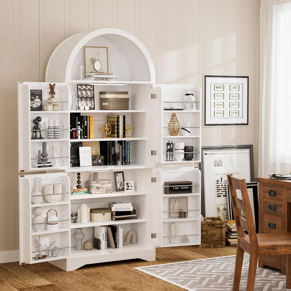 70" Tall Arched Pantry Cabinet, Kitchen Cupboard with Barn Doors, Adjust...