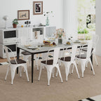 COSTWAY Stackable Metal Dining Chairs Set of 4 with Wood Seat and High Back | White, Industrial Vintage Style, Elm Wood Seat Board, 18 Inch, for Dining Room, Kitchen, Bar, Cafe, Bistro, Restaurant