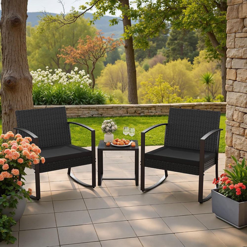 Homall Patio Furniture Set 3 Piece Resin Outdoor Bistro Set Rocking Patio Cha...