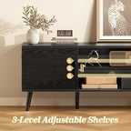 SUPERJARE TV Stand for 55 Inch TV, Entertainment Center with Adjustable Shelf, 2 Cabinets, TV Console Table, Media Console, Solid Wood Feet, Cord Holes, for Living Room, Bedroom, Black