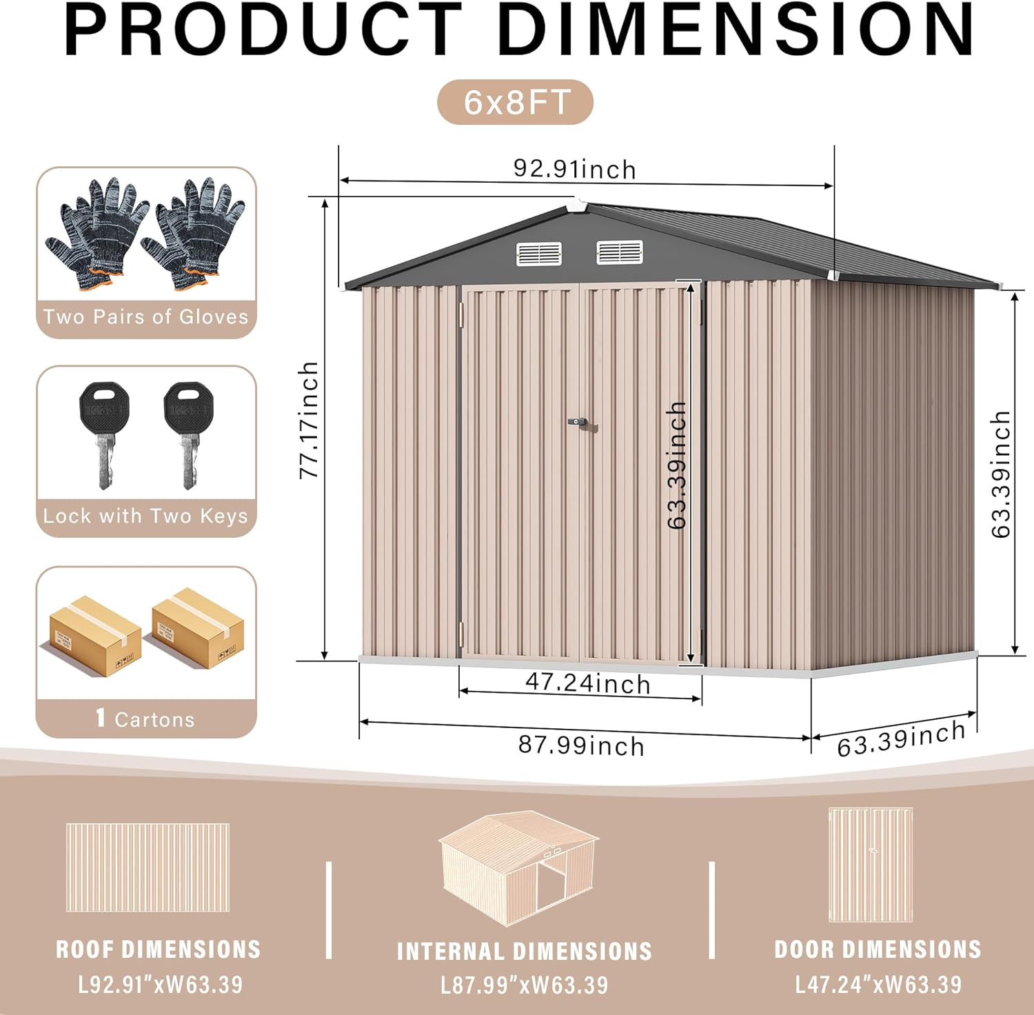 6x8 FT Metal Storage Sheds Outdoor, Metal Tool Shed with Lockable Door, Metal Yard Sheds Metal Garden Shed Kit, Metal Utility Sheds Buildings with Air Vent for Backyard Garden Patio Lawn