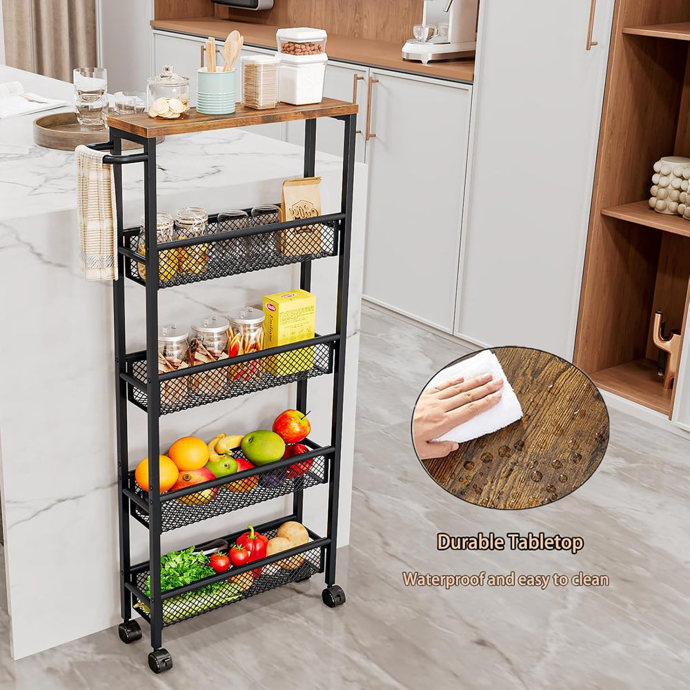 AZERPIAN Slim Rolling Cart 5 Tier Narrow Storage Cart on Wheels with Handle |...