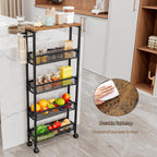 AZERPIAN Slim Rolling Cart 5 Tier Narrow Storage Cart on Wheels with MDF Board Top and Metal Handle for Small Space Kitchen Living Room Home Office Pantry Bathroom Laundry (16.38 x 5.12 x 39.17 inch)
