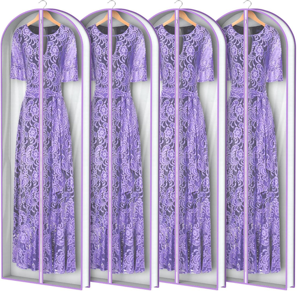 Zilink Garment Bags for Long Dress Wedding Dress Bags for Gowns Long 72 in | 3 in Gusseted, Dress Storage Bags Hanging for Long Evening Dresses, Winter Fur Coat, Prom Dresses, 4-Pack