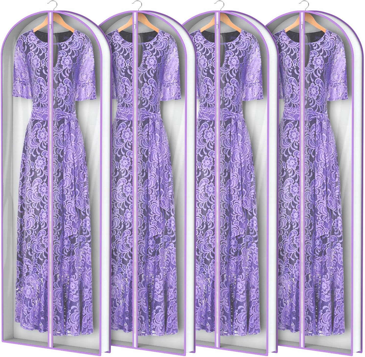Zilink Garment Bags for Long Dress Wedding Dress Bags for Gowns Long 72 in | 3 in Gusseted, Dress Storage Bags Hanging for Long Evening Dresses, Winter Fur Coat, Prom Dresses, 4-Pack