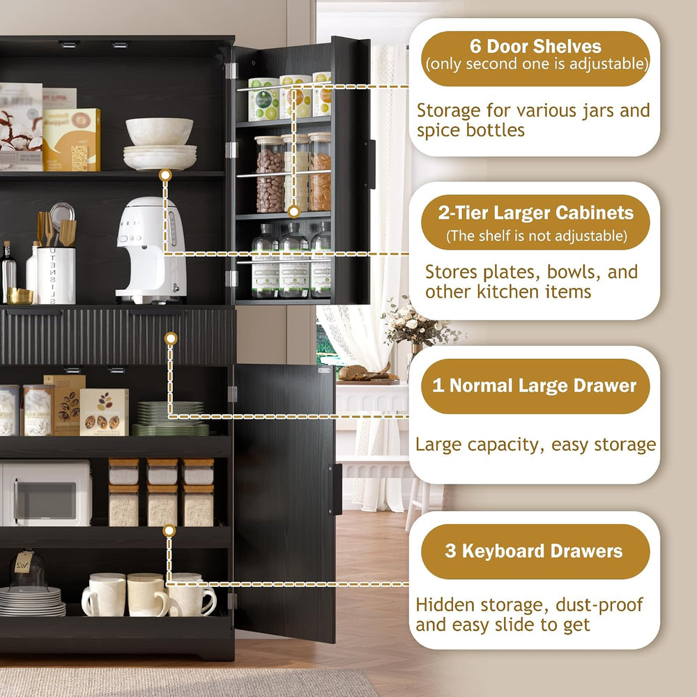 Spaco 72" Fluted Kitchen Pantry Cabinet,Modern Cupboard Storage Cabinet ...