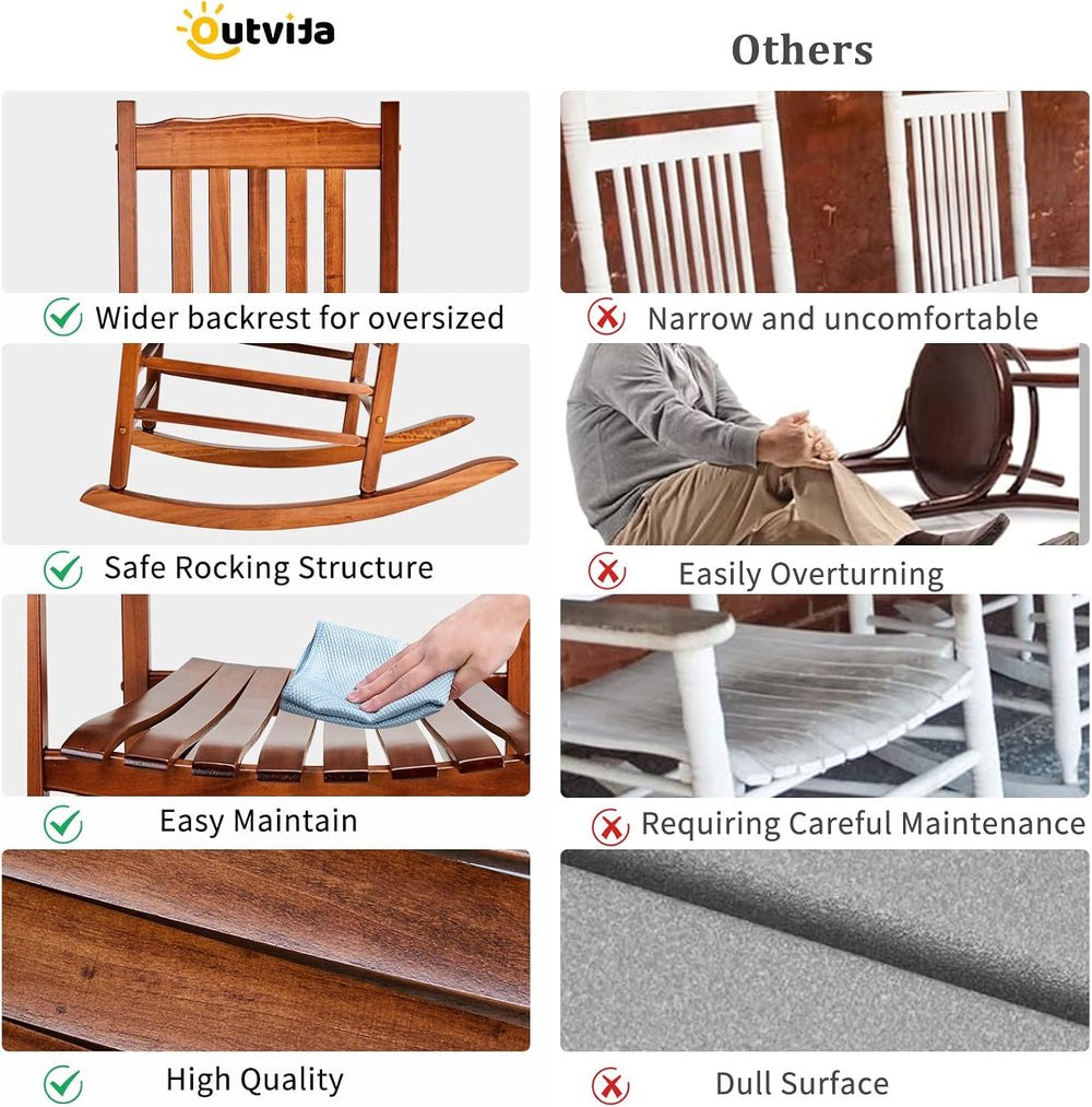 Outvita Outdoor Rocking Chair, Solid Wood High Back Rocker, Natural | All Wea...