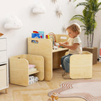 Costzon Kids Table and Chair Set, All in 1 Birch Wood Activity Table, Bench, Storage Shelves, Desk for Children Reading, Arts, Crafts, Snack Time, Fully Assembled, Toddler Table & Chair Set (Natural)
