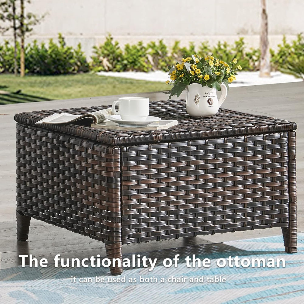 Outdoor Ottomans Patio Foot Rest - 2 Piece Wicker Rattan Ottoman Footrests Fo...