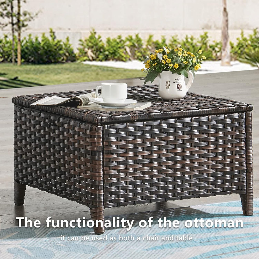 Outdoor Ottomans Patio Foot Rest - 2 Piece Wicker Rattan Ottoman Footrests Fo...