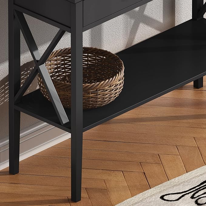 ChooChoo Console Table with Drawers, Narrow Wood Accent Sofa Table Entryway T...