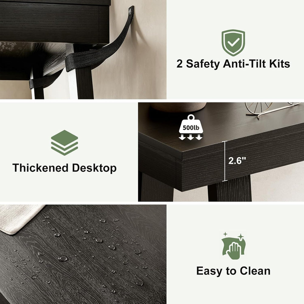 Black Console Table, 43.5" Narrow Black Entryway Table with 2-Tier Stora...