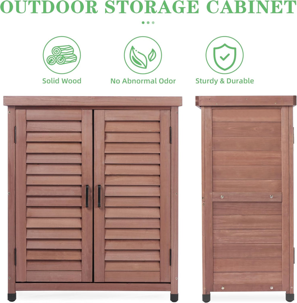 Outdoor Potting Bench with Storage Cabinet and Metal Top, Wood Workstation fo...