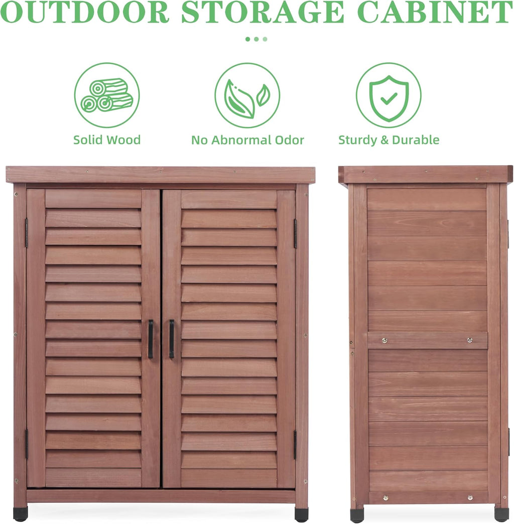 Outdoor Potting Bench with Storage Cabinet and Metal Top, Wood Workstation for Outdoor Patio, Garden (Dark Brown, 31x17x36‘’)