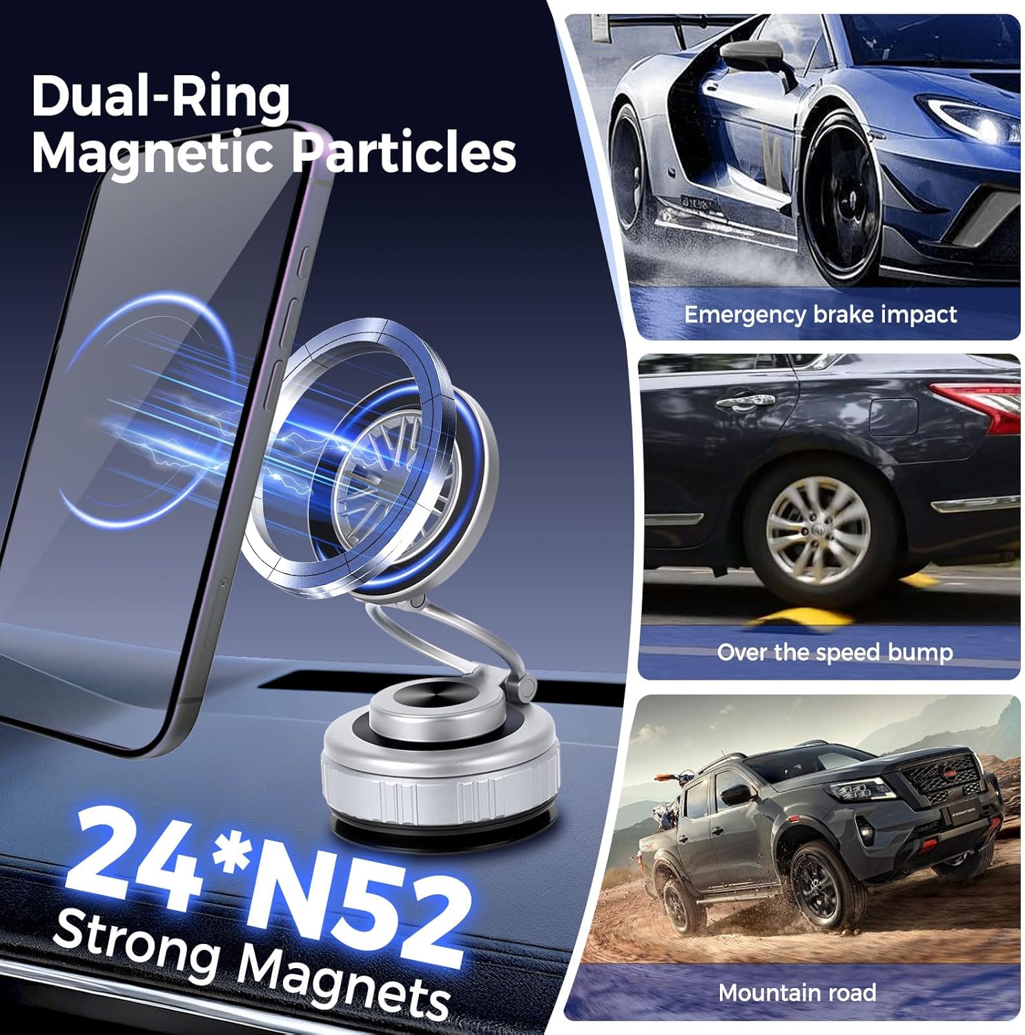 2026 Upgraded 360° Nano Gel Vacuum Magnetic Car Phone Holder,Reinforced Ultra Suction Cup Pocket Size Foldable Phone Mount for Dashboard/Gym/Mirror MagSafe iPhone Air 17 16 15 14 13 12 Pro Max(Silver)