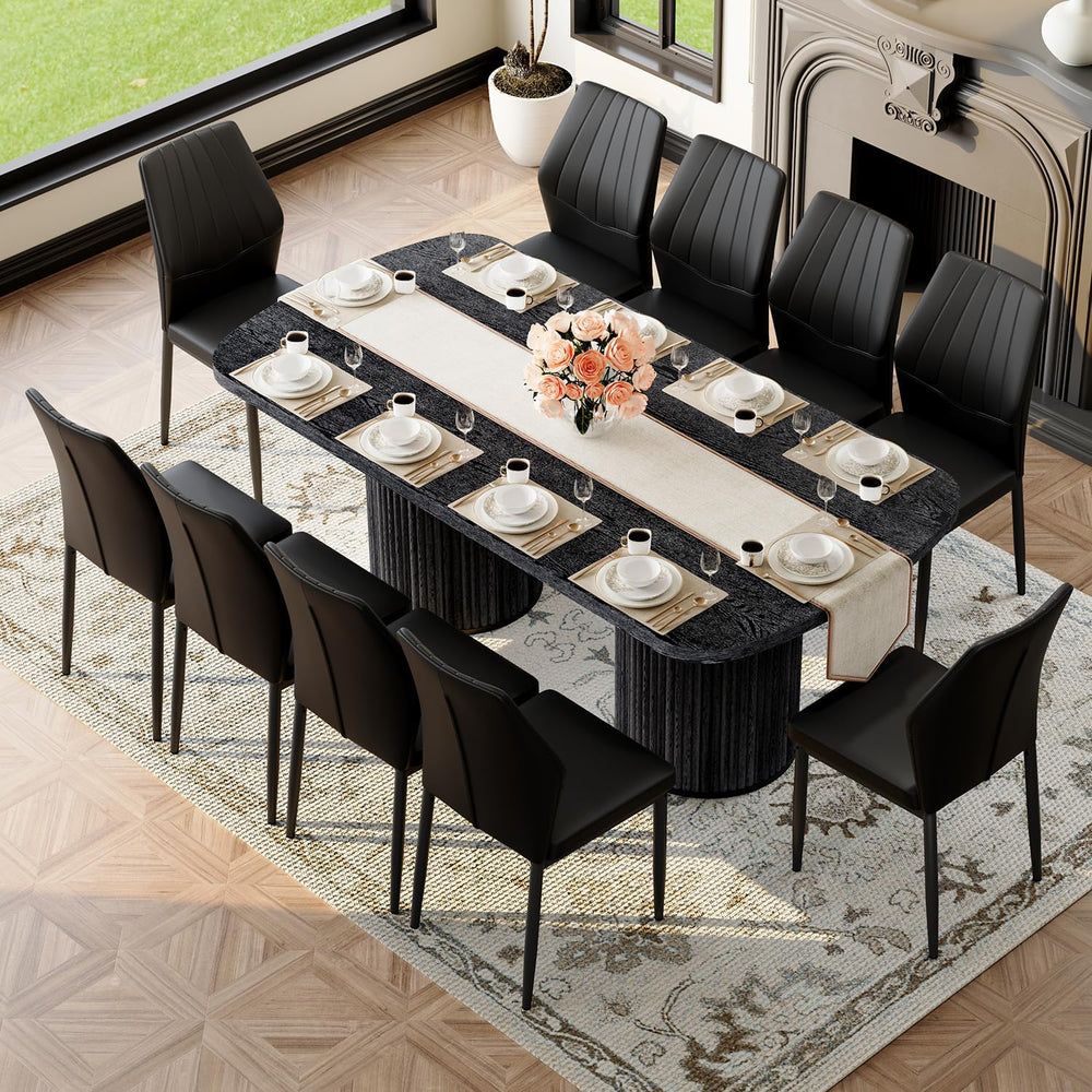 79" Black Dining Table Set for 10,Large Dining Room Table Set for 10 wit...
