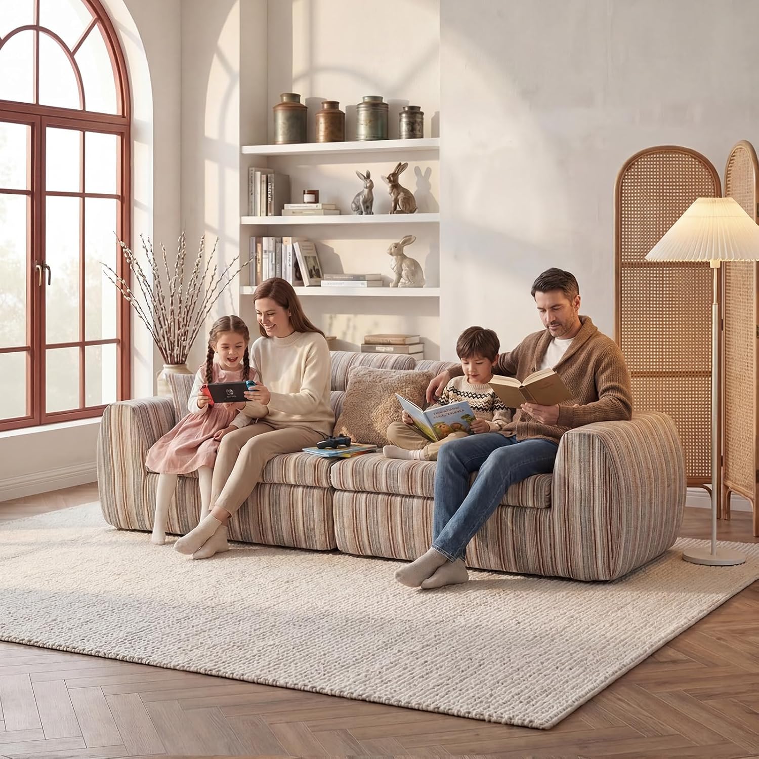 111" Chenille Woven Convertible Sofa Bed Boneless Couch High Backrest | No Assembly Couch in a Box, Modular Sectional Sleeper Sofa for Living Room,Bedroom,Office,King Size Compressed Sofa