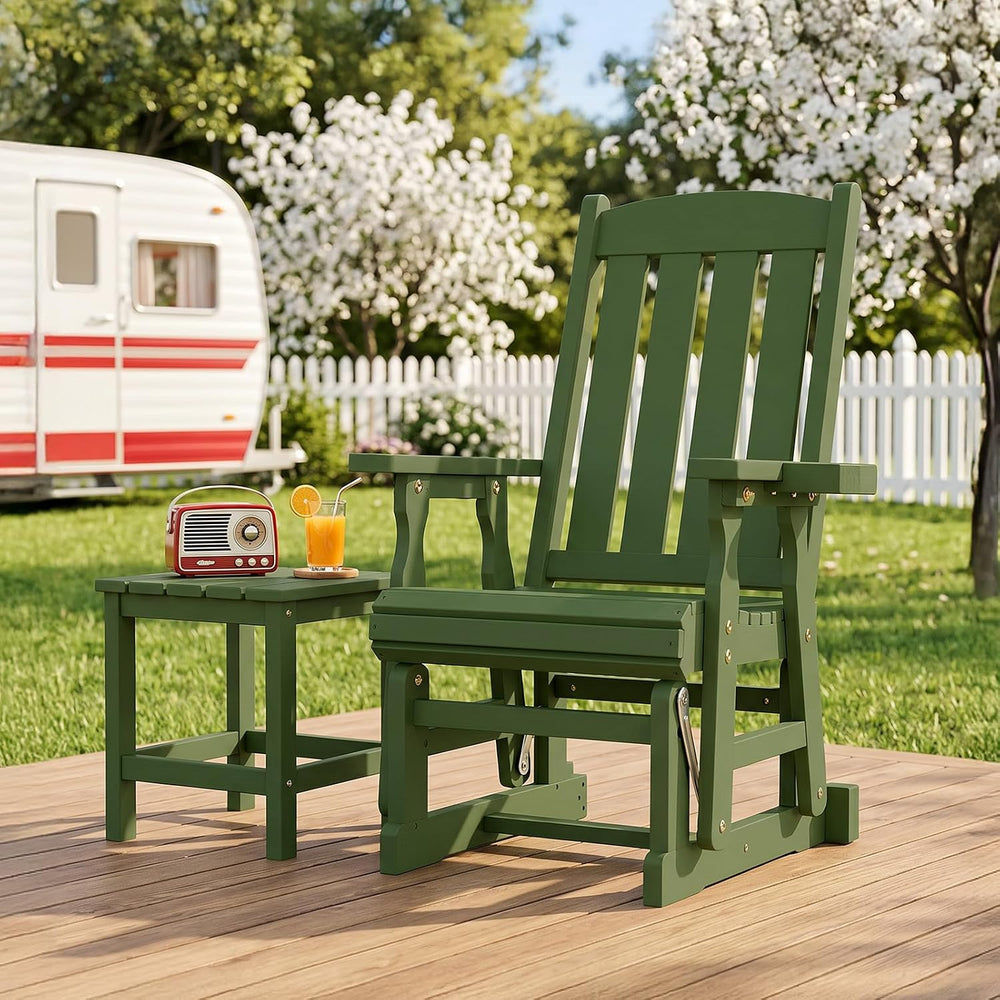 VINGLI Outdoor Glider Chair Wood Patio Glider with Cup Holder, Porch Glider w...