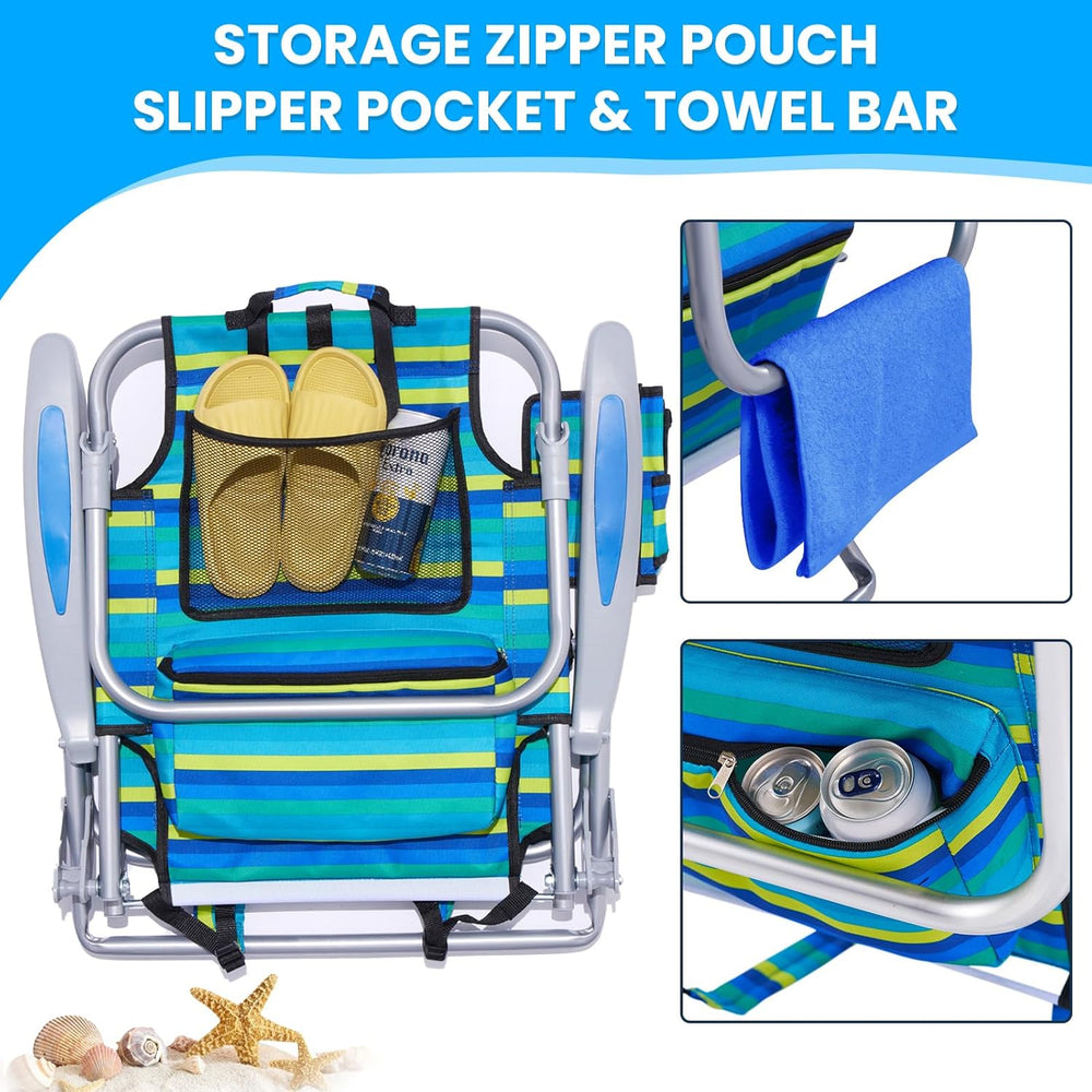 Portable Beach Chair for Adults, Outdoor Camping Chair Lay Flat Folding Backp...