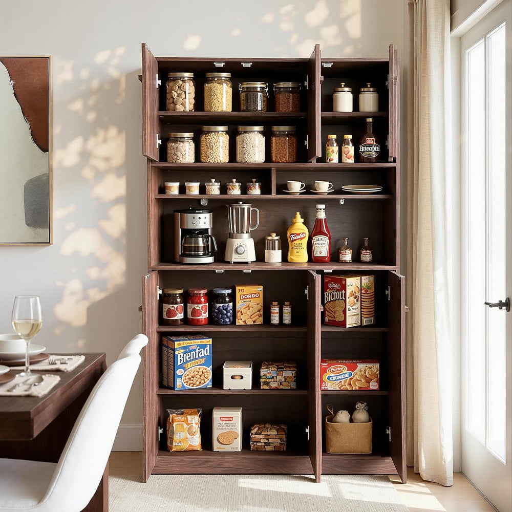 72" Pantry Cabinet, Tall Kitchen Pantry Storage Cabinet with Countertop,...