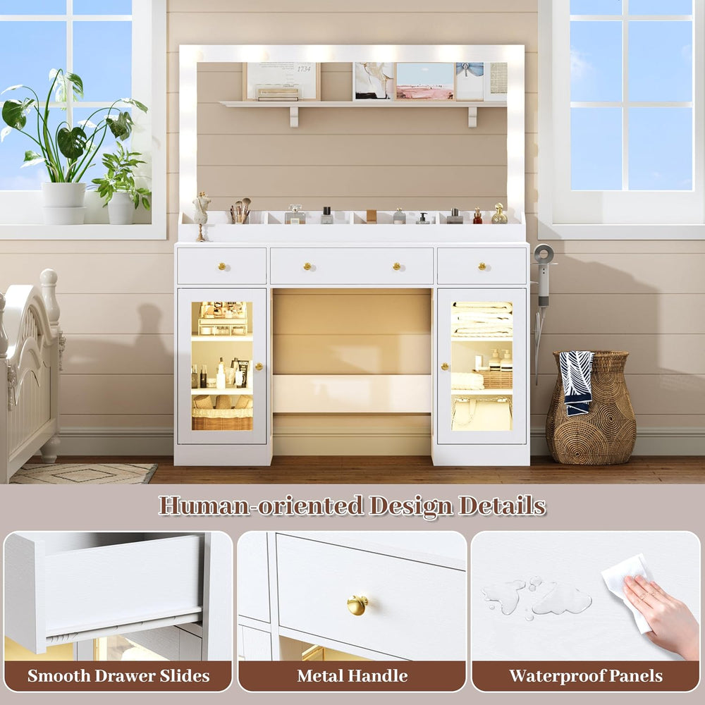 Thacuok Makeup Vanity with Large Mirror and Lights, 47''Wide Dressing...