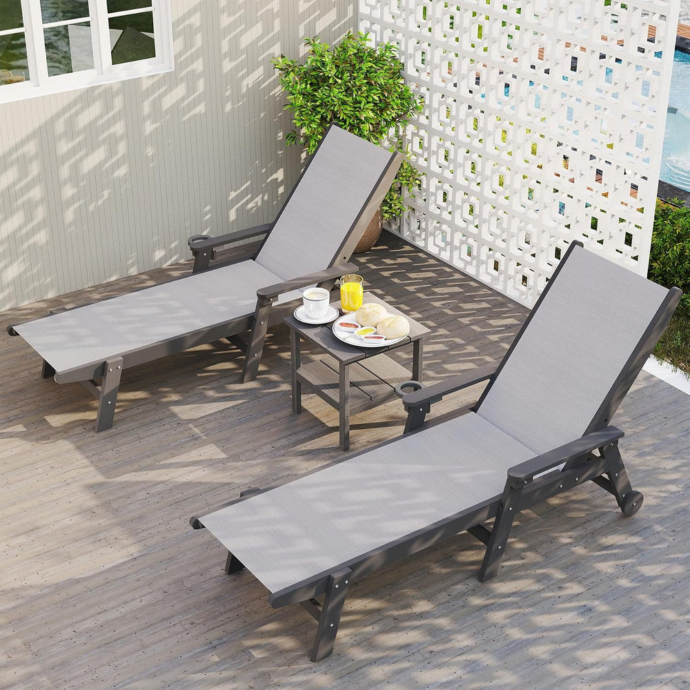 Domi Outdoor Pool Lounge Chairs Set of 2, HDPE Patio Lounge Chair with Wheels...