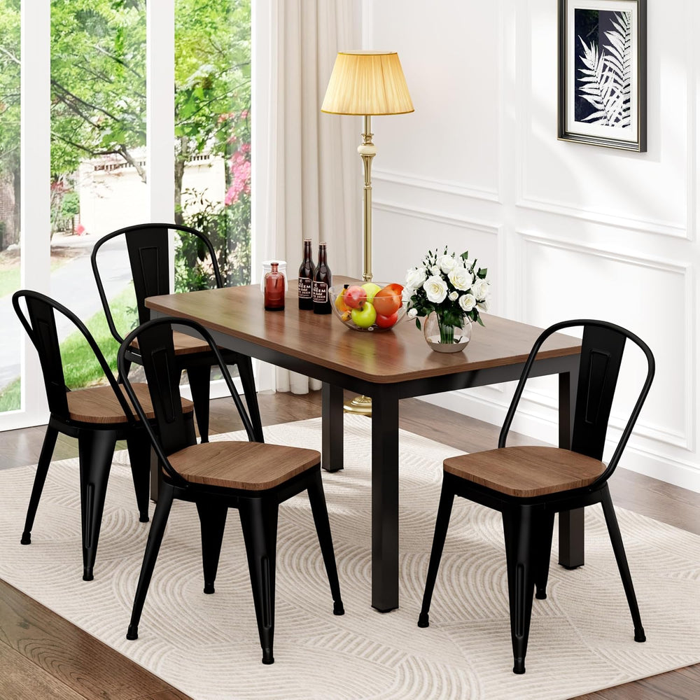 18 Inch Metal Dining Chairs Set of 4 Farmhouse Kitchen Chairs with Wooden Sea...