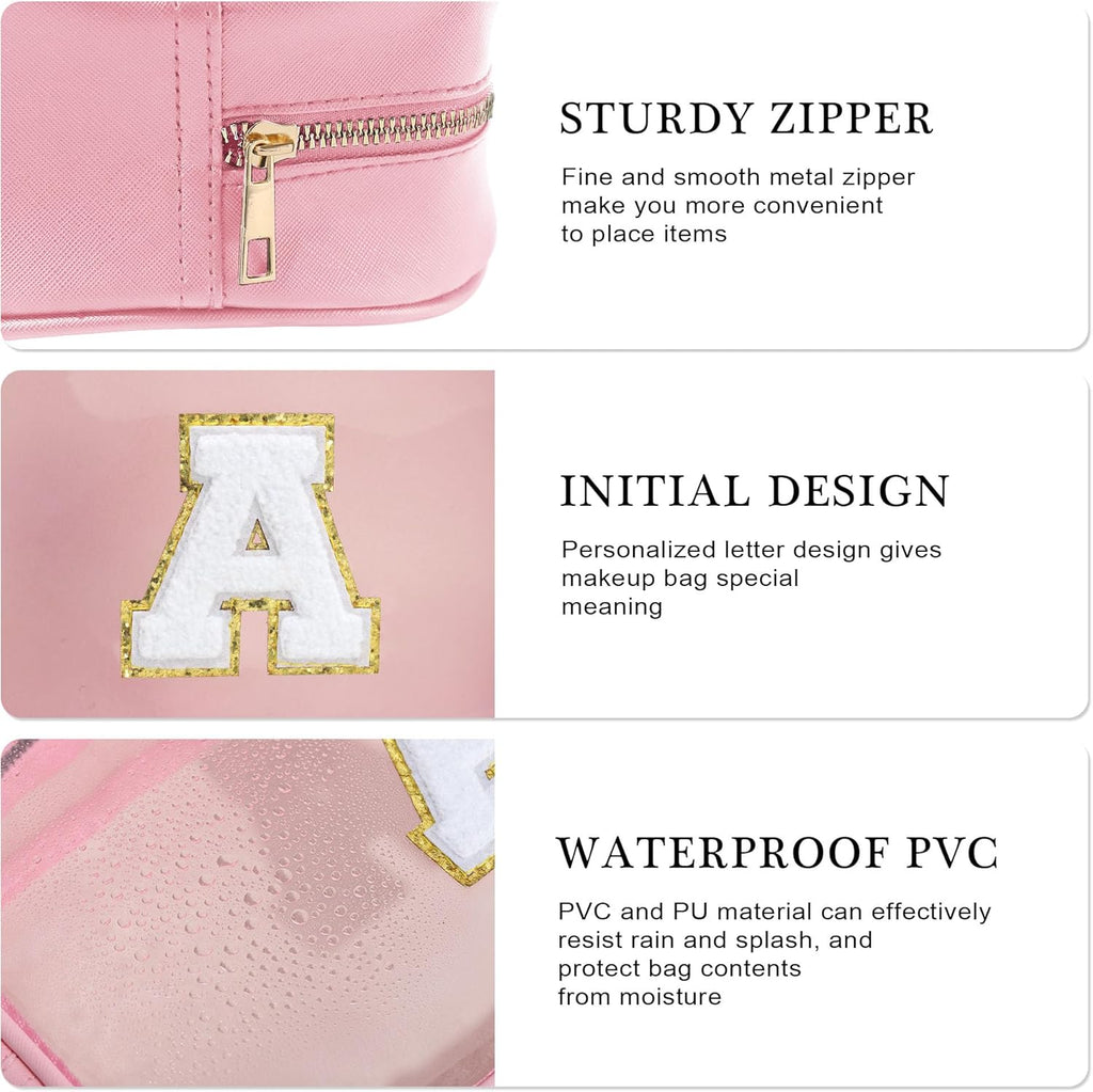 YOOLIFE Christmas Gifts For Teenage Girls Stocking Stuffers For Teen Girls Teacher Gifts Initial Clear Makeup Bag Birthday Gift Travel Toiletry Cosmetic Bags Birthday Gift Travel Essentials Pink A