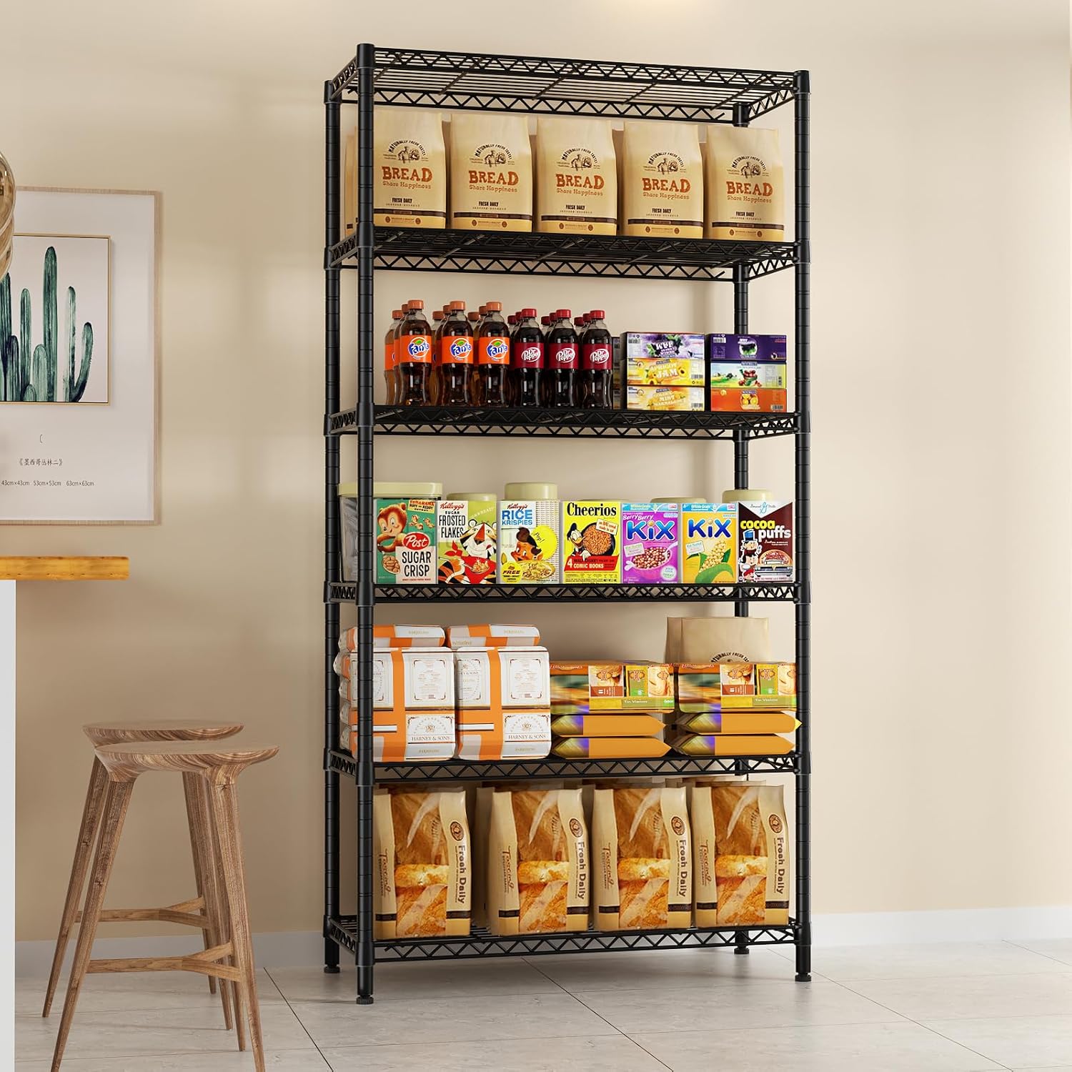 SINGAYE 6 Tier Shelf Organizer Storage Metal Shelves Garage Wire Shelving Unit Pantry Rack Shelves Bathroom Organizers and Shelf Closet Metal Kitchen 36" Dx14 Wx72 H Black