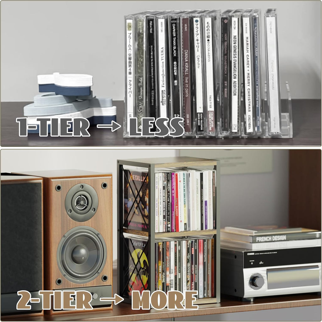 Alyoen 2 Tier CD Holder Organizer, Wooden CD Storage Rack Holds up to 30 Cds, CD Case Holder for Display, Premium CD Display Shelf for Home Office, Ideal for Music Enthusiasts