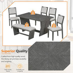 Merax 6-Piece Retro Dining Set, 1 Rectangular Table with Stable Trapezoidal Table Base and 4 Upholstered Chairs and 1 Bench for Dining Room and Kitchen, Antique Gray
