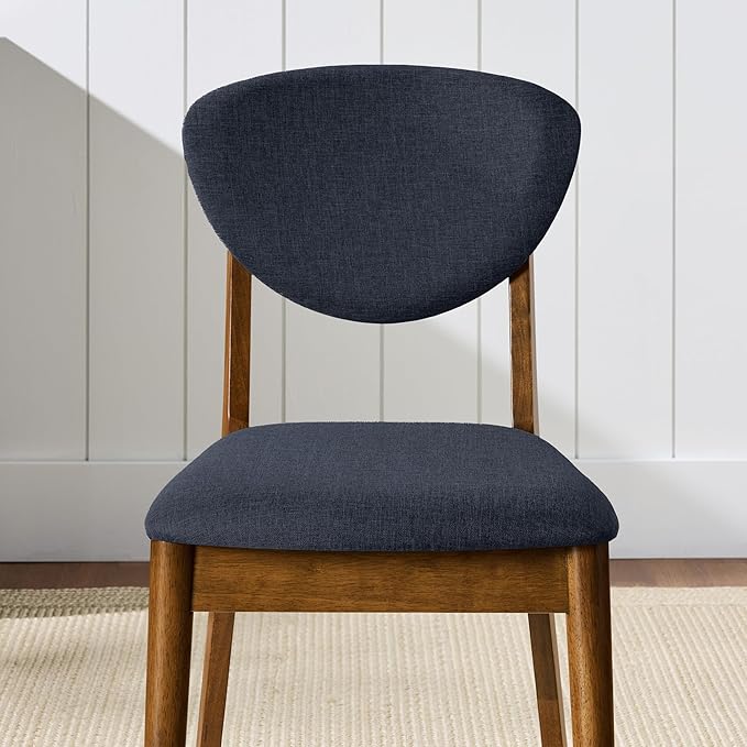Best Choice Products Dining Chairs Set of 2, Mid-Century Modern Upholstered Wood, Armless w/Seat Cushion, Padded Backrest - Walnut/Navy Blue