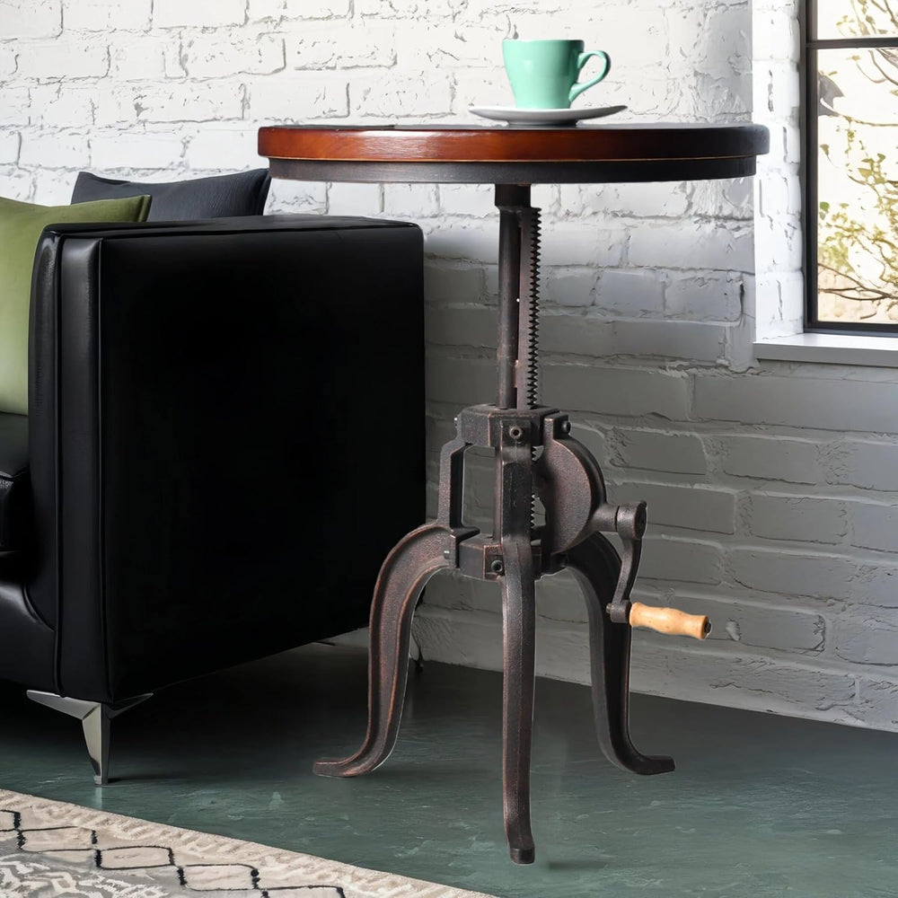Topower Industrial Retro Side Table Antique Mechanic Crank Height Ajustable B...