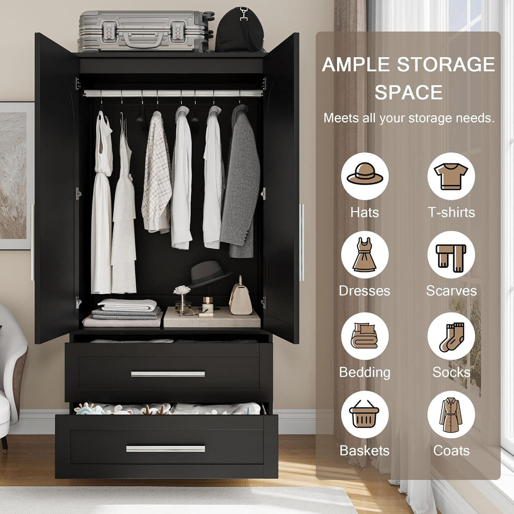 Einhomn Wooden Armoire Wardrobe Closet with 2 Doors and 2 Drawers,Freestandin...