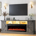 77 INCH Fireplace TV Stand for 85 Inch TVs, Farmhouse Entertainment Center with 50" Electric Fireplace and Power Outlets, LED Media Console Cabinet for Living Room, Grey