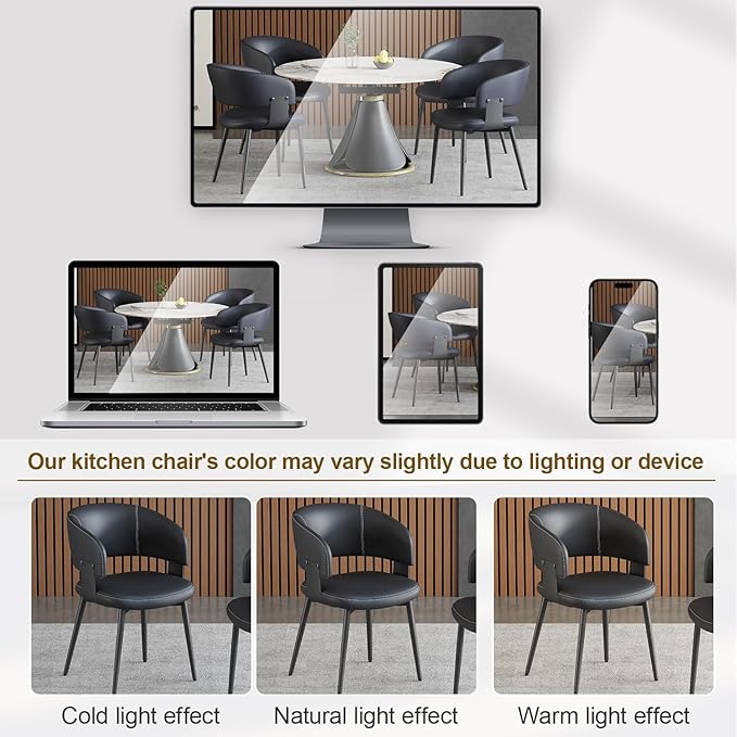 Modern Dining Chairs Set of 2, Faux Leather Upholstered Kitchen Chairs with Curved Back and Metal Legs, Mid Century Chairs for Dining Room, Kitchen, or Café (Black)