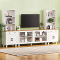 Ball & Cast Farmhouse TV Stand with Bookshelves for TVs up to 70", Media Console w/Tempered Glass Doors & Solid Wood Gourd-Shaped Legs, Entertainment Center for Living Room,White+Natural