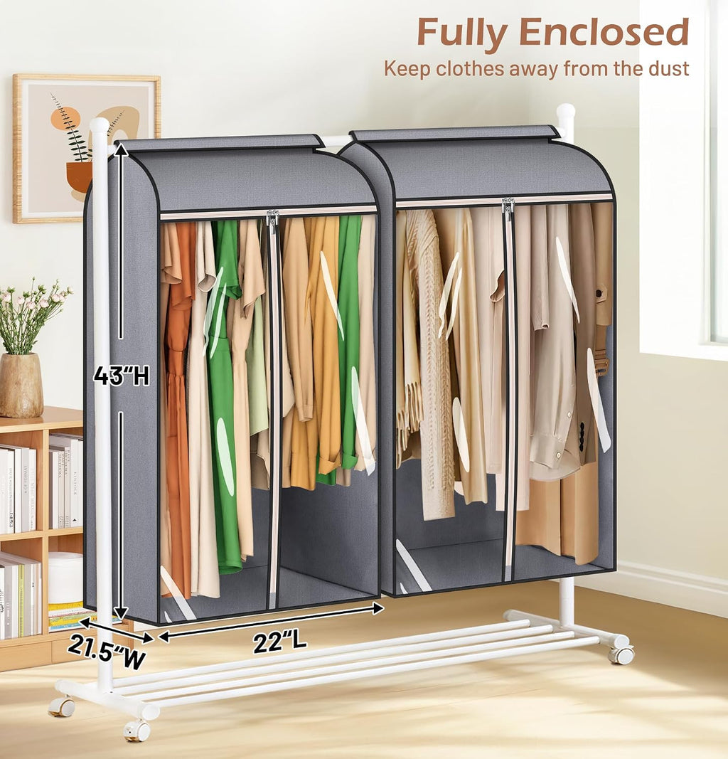 MISSLO 43" Hanging Garment Bags for Hanging Clothes Fully Enclosed Coat Bags for Closet Storage Clothes Cover with Large Clear Window and 3 Zippers (Rack not included), 2 Packs