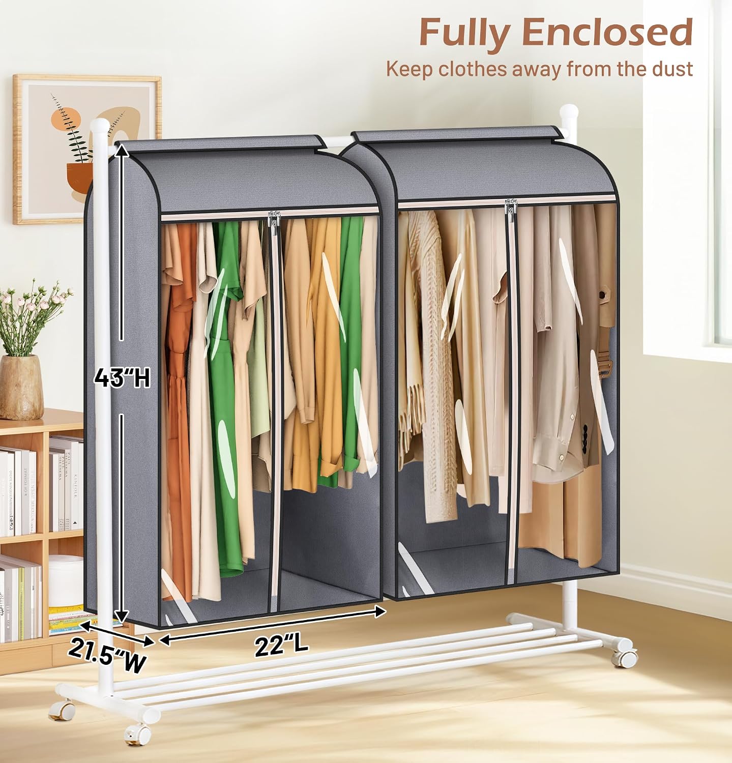 MISSLO 43" Hanging Garment Bags for Hanging Clothes Fully Enclosed Coat Bags for Closet Storage Clothes Cover with Large Clear Window and 3 Zippers (Rack not included), 2 Packs