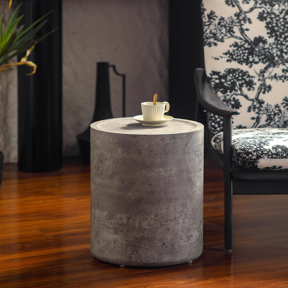 Round End Table with Mars Pattern for Living Room, Modern Drum Circle Side Ta...