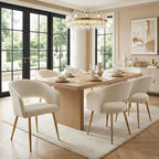 Cream Velvet Dining Chairs Gold Legs, Modern Dining Room Chairs with Arms Set of 6 Upholstered Accent Chair Armchair with Barrel Back for Kitchen Living Room