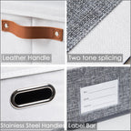PRANDOM Foldable Storage Bins with Lids [3-Pack] Fabric Collapsible Storage Boxes Baskets Cubes Containers with Handles for Closet Living Room Bedroom (Grey & White 17.7x11.8x11.8'')
